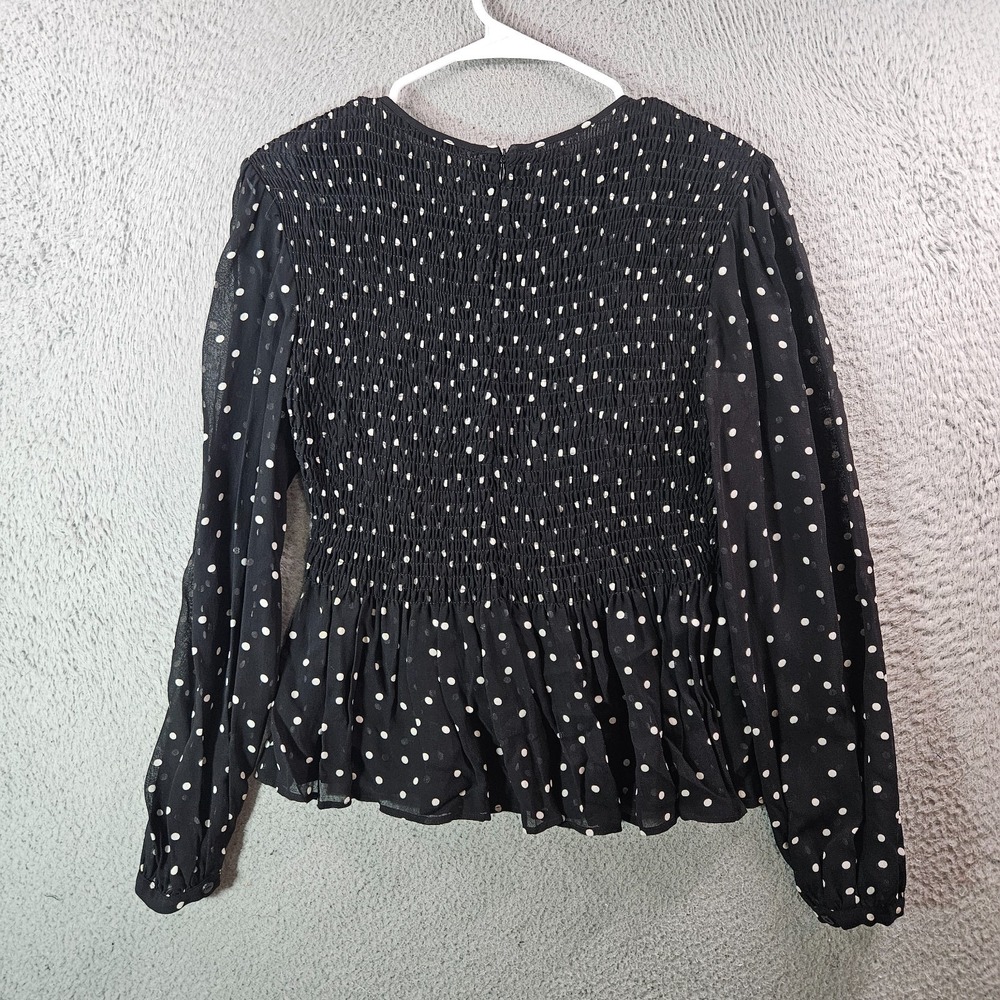 Zara Top Blouse Women Small Long Sleeve Elastic Fitted Polka Dot Black - Picture 5 of 9
